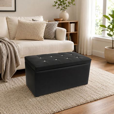 Dmora Pouf contenitore in similpelle, colore nero, Misure 90 x 45 x 45 cm, con imballo rinforzato (1/4)