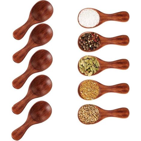 20 mini cuillères en bois à manche court, petites cuillères à sel en bois pour petits pots de confiture, épices, sucre, miel, café, thé, moutarde, crème glacée, lait (1/5)