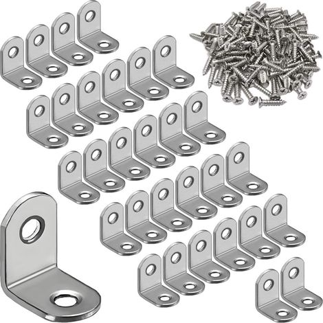 30 soportes de esquina en forma de L, soportes pequeños de acero inoxidable de 20 x 20 mm para estantes de madera. (1/4)