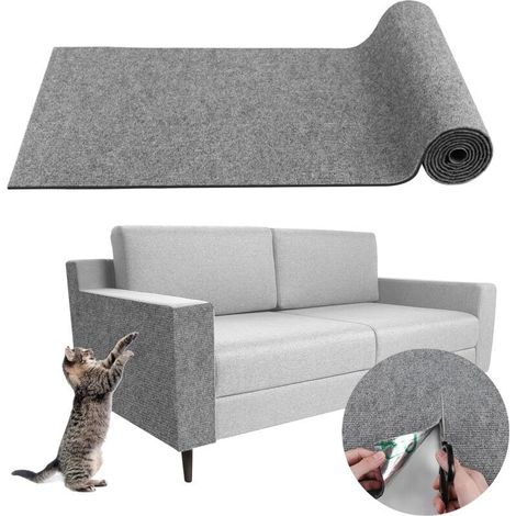 Tapis Griffoir Adhésif pour Chat - Protection Canapé Anti-Griffe DIY - Remplacement de la Tour à Chat (Gris Clair, 30×100cm) (1/4)