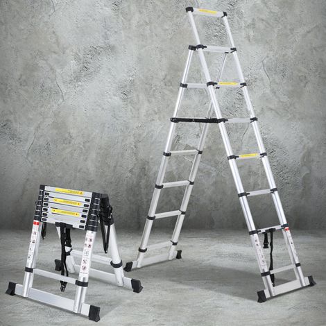 EINFEBEN Echelle Télescopique 2.0m+2.3m jusqu'à 150 kg Escabeau stable en aluminium Avec fléau de balance charge max. 150 kg (1/5)