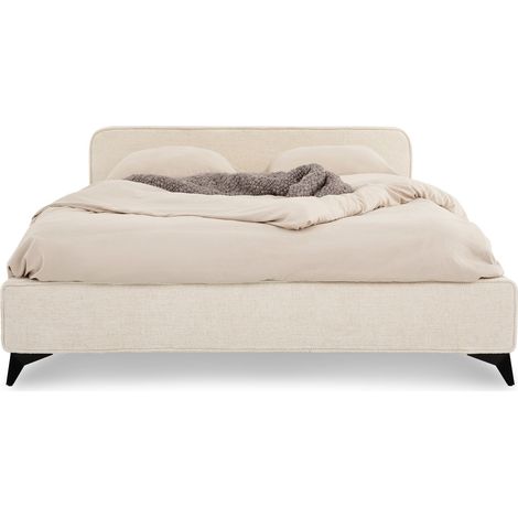 Idimex – Lit double 140x190 cm avec sommier à lattes – Cadre en bois et métal – Tissu blanc élégant – Hauteur 21 cm (1/4)
