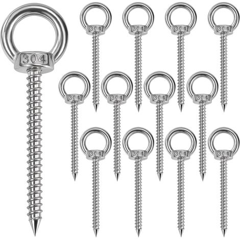Boulon à Œil M6 x 60mm, Anneau de Levage en Acier Inoxydable 304, Crochet à Visser, pour La Fixation et La Suspension, Vis à Œil de Quincaillerie, Pas Faciles à Corroder (12 Pièces) (1/5)