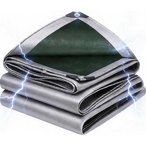 Bâche de Protection en Polyéthylène 200g/m² PE 2.5x3.5m l'extérieur Imperméable Ultra Lourde Toile de Résistante Revêtue des Deux côtés indéchirable, résistante aux UV, à la moisissure,argenté Vert (1/5)