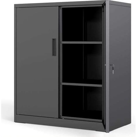 Lockable filing cabinet with double doors and 2 adjustable shelves, metal cabinet, steel office cabinet (1/5)