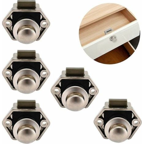 5 PCS Mini Bouton Poussoir Tiroir Placard Porte Catch Lock Caravan Motorhome Boat Chrome Bouton (1/5)