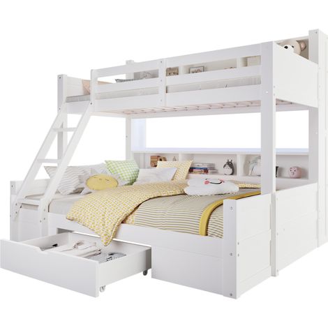 Lit superposé 90x200+140x200 avec échelle, LED, rangement, sans matelas (1/5)