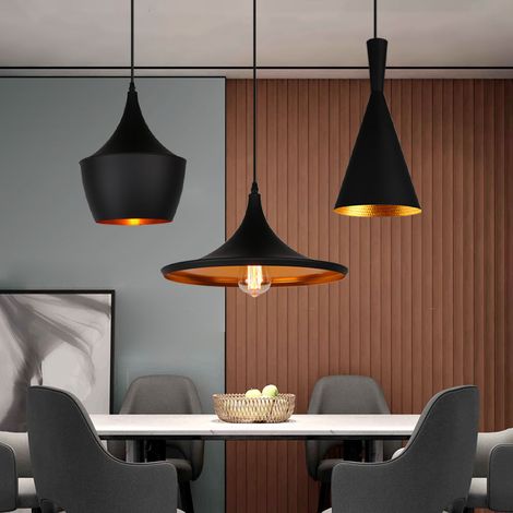 Lampadario a 3 Luci Lámpara Colgante in Metallo Illuminazione Stile Moderno Geometrico con Base Lunga Lampada E27 per Sala da Pranzo Soggiorno Camera da Letto Nero e Oro (1/5)