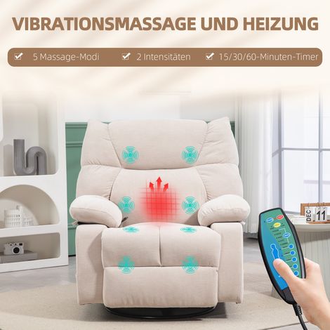 Fauteuil relaxant massant chauffant inclinable rotatif, capacité max 150 kg, armature en acier, dimensions 98x90x98 cm, teinte beige (1/4)
