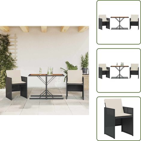 Cuscini da seduta - vidaXL Set da Bistrò 3 pz con Cuscini Nero in Polyrattan - Rattan PE