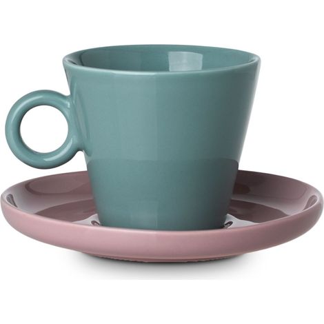 Tazza da cappuccino con panna, 200 ml, turchese con piattino rosa