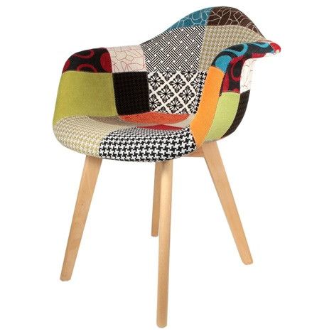The Home Deco Factory – Lot de 2 fauteuils relax patchwork scandinave – Revêtement doux – Pieds en bois brut – Confort optimal pour salon