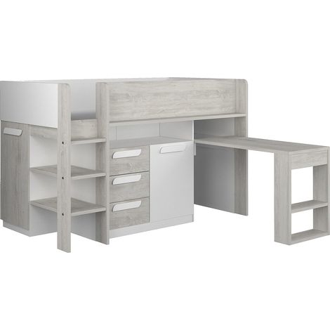 Letto combinato Con scrivania e scomparti 90 x 200 cm Bianco e Naturale - LOUKALA
