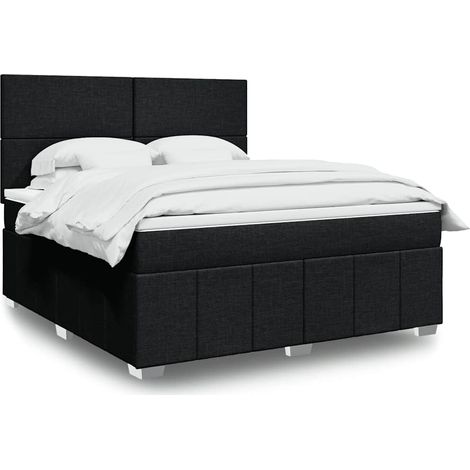 Cama box spring con colchón tela negro 180x200 cm (1/5)