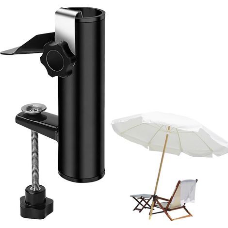 Support de Parasol pour Balcon, Support de Parasol pour Balustrade Rectangulaire en Métal Clip Fixe pour Parasol Plage Pêche Terrasse Balcon Noir (1/5)