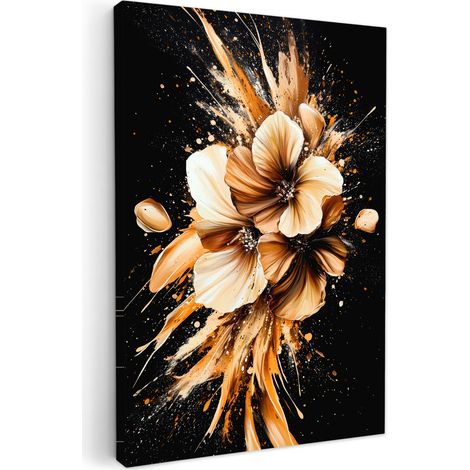 CUADRO EN LIENZO Flores - Oro - Graffiti - Negro - Abstracto Decoracion Pared Salon 20x30 cm