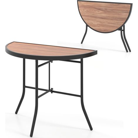 COSTWAY Half-Round Folding Event Table Foldable Banquet Table-Brown (1/5)