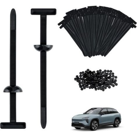 Mcbazel 200 Pièces Attaches-câbles Universelles en Nylon, avec Goupille et Bouton, Robustes et Autobloquantes, Attaches Noires Résistantes aux UV pour Réparation Automobile et Usage Quotidien