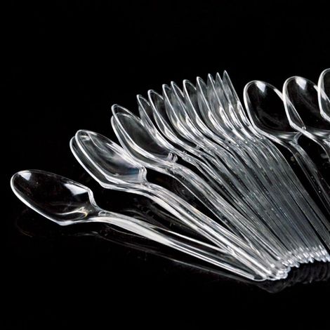 100 Cuillères en Plastique Transparent Jetables, pour Dessert, Apéritif, Glace, Yaourt et Soupe (1/4)