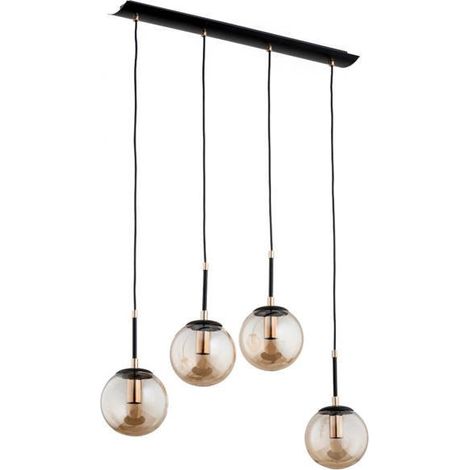 Alfa SEBIA Linear Pendant Light - Black Metal, 4 Glass Globe Shades, 4xE14 max 10W, Dimmable, 65cm Wide, 90cm Drop, Hanging Light for Dining Table, Living Room & Office (1/2)