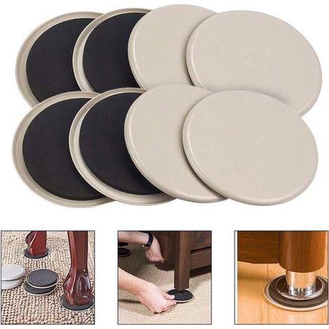 Patins ronds pour déplacer les meubles sur moquette et parquets - 3,5 pouces - Réutilisables - Glisseurs pour meubles - Lot de 8 (1/5)