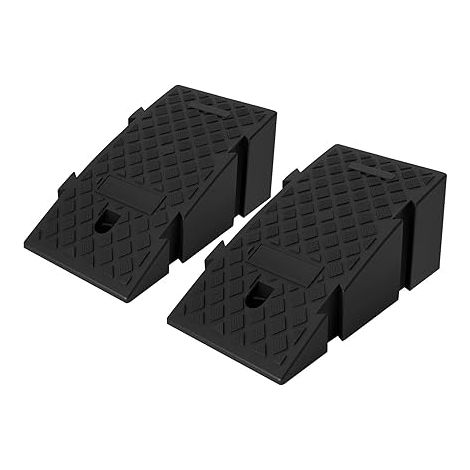 Lot de 2 rampes d'accès très résistantes - Rampe légère en plastique noir pour voitures, camping-cars et remorques - Avec trous de fixation et dimensions compactes (19 cm de hauteur) (1/5)