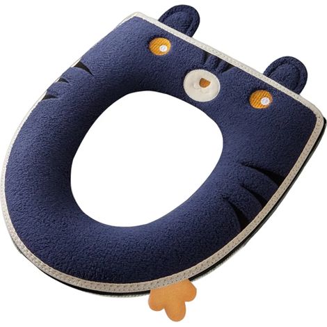 Housse de siège de toilette élastique réutilisable à fermeture éclair, facile à installer, autocollante en flanelle chaude avec poignée, en forme de tigre, avec poignée - Accessoire de salle de bain - (1/3)