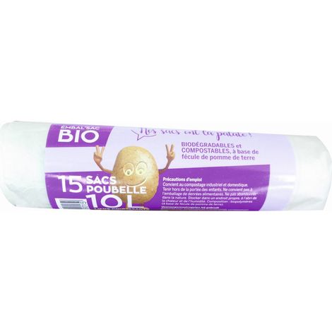 Sacchetto per rifiuti biodegradabile 10 litri x 15 pezzi, 12 microni