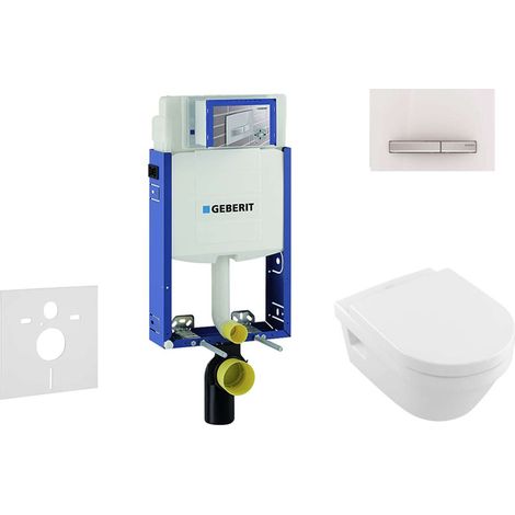 Geberit Kombifix - Installationselement für Wand-WC mit Betätigungsplatte SIGMA30, Weiß/Chrom glänzend + Villeroy Boch - WC und WC Sitz, DirectFlush, SoftClose, CeramicPlus 110.302.00.5 NB8