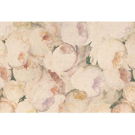 Papier peint panoramique motif pivoine beige Tapisserie panoramique beige à fleurs pour couloir Papier peint panoramique vintage floral (1/3)