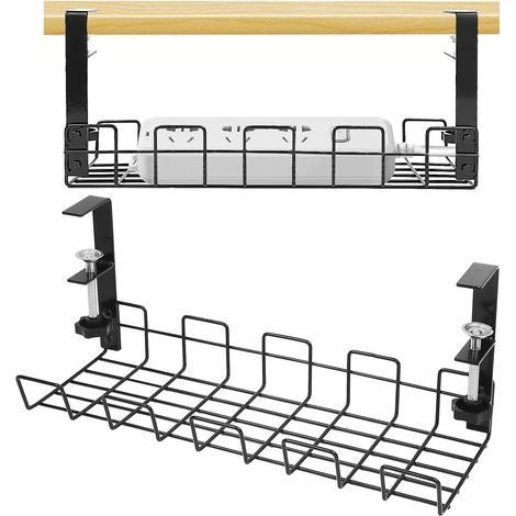 Plateau de Gestion des Câbles sous Le Bureau,étagère de câbles sous Le Bureau pour la Gestion des Fils,Chemin de Câbles en Fil Métallique Panier en métal Robuste,Set de 1 Noir (1/5)