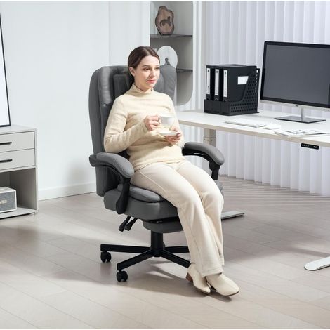 Sedia da ufficio ergonomica con massaggio, reclinabile e poggiapiedi, grigia, OKWISH (1/5)