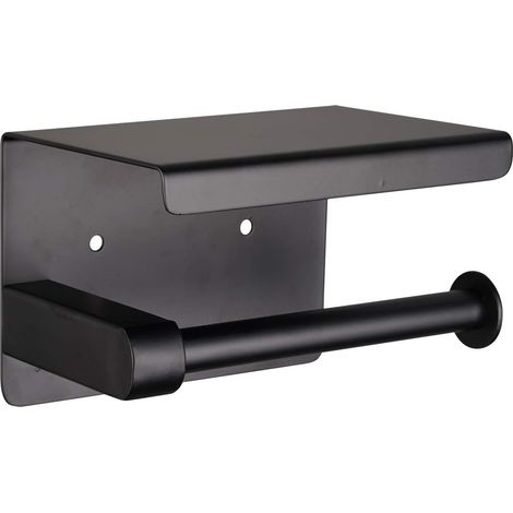 Porte-papier toilette noir mat adhésif, porte-rouleau de papier toilette avec étagère, adhésif 3M sans perceuse ni fixation murale avec vis pour salle de bain et cuisine (1/3)