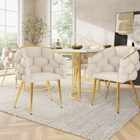 Stuhl Esszimmerstuhl 44x41x74 Samt beige OKMYHOME (1/3)