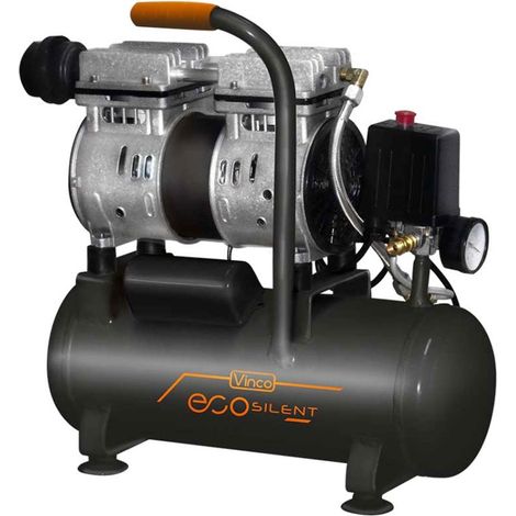 Compresseur d'air silencieux 8L – Moteur bicylindre 59 dB – Pression max 8 bar – Débit 110 l/min – Pour souffler et gonfler – Vinco