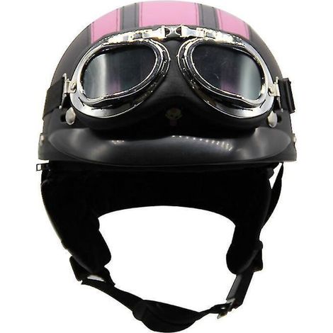 Casque de moto d'été léger en cuir style rétro Harley, avec lunettes de sécurité, demi-casque tendance, casque pour véhicule électrique, noir poudre (1/3)
