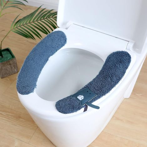 Bleu Housse de siège de toilette épaisse et chaude Antibactérienne Chaude Doux Pour salle de bain Lavable Pour la famille, l'hôtel (1/4)