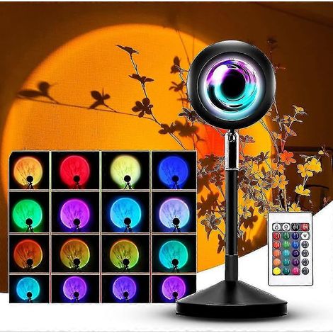 Lampe de coucher de soleil, projecteur de coucher de soleil, lampe arc-en-ciel coucher de soleil 17 couleurs, luminosité RVB réglable, rotation à 180°, lampe projecteur de coucher de soleil rechargeab (1/5)