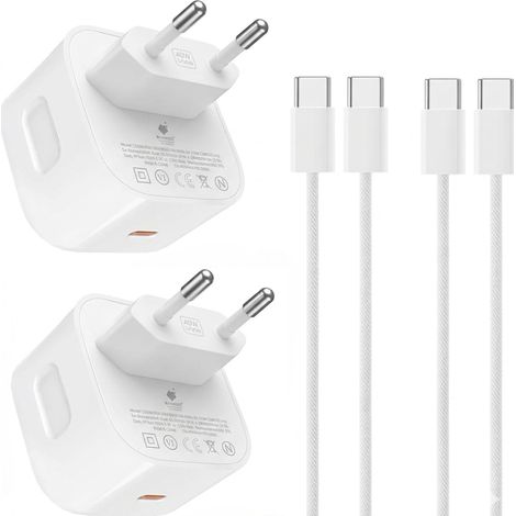 Ensemble de 4 chargeurs muraux USB-C Quandes (puissance maximale 40 W, 60 W maximum) et câble USB-C de 1 m, compatibles avec iPhone 17e, 17 et 15 Pro Max. (1/5)
