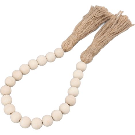 Handgefertigte Girlande aus Naturholzperlen, Wanddekoration mit Quasten, ideal als Geschenk und Schmuck. (1/5)