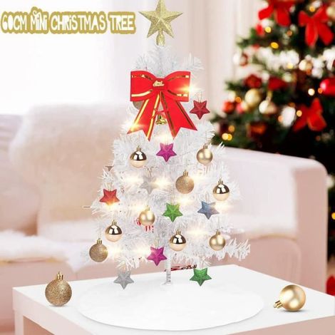 Sapin de Noël - ZGEER - Mini Sapin Artificiel 60 cm - Décoration Intérieure - Blanc - Lumineux (1/5)