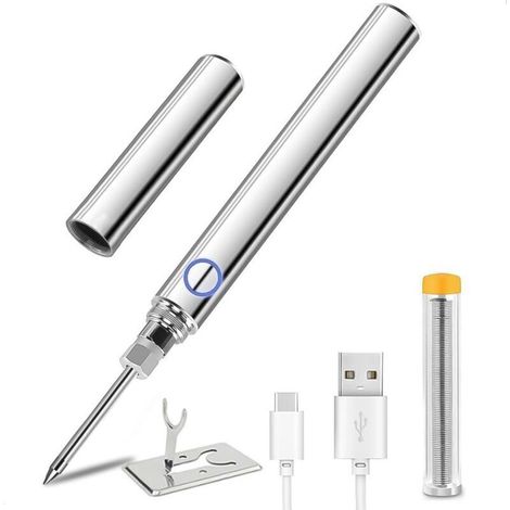 Fer a Souder Etain Sans Fil, Kit de Soudure 15W Temperature Réglable 200°C-450°C, Rechargeable USB, pour Réparation Soudage Brasage (1/4)