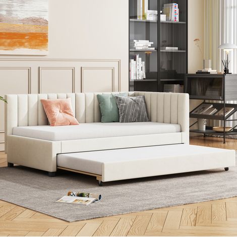 lit adulte lit chambre gigogne 90x200 beige OKMYHOME (1/5)