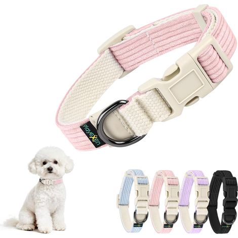 Collier Chiot Reglable Collier pour Chien Chat en Velours Côtelé et Coton Doux Colliers Chaton Réglable 25-40cm Accessoires Collier Petit Chien pour Chiot Petit Animal Moyen Grande(Large 2cm), Rose (1/5)