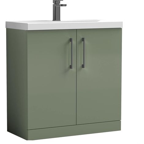 Balterley Bramshall Contemporary Bathroom Floor Standing 2-Door Vanity Unit & Mid-Edge Basin, Satin Green, 800mm (1/4)