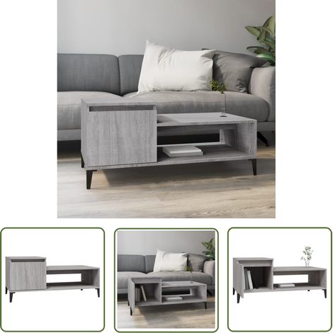 The Living Store Table basse Sonoma gris 100x50x45 cm Bois d'ingénierie - Table Basse - Meuble Salon - Table D'appoint - Rangement - Design Moderne (1/5)