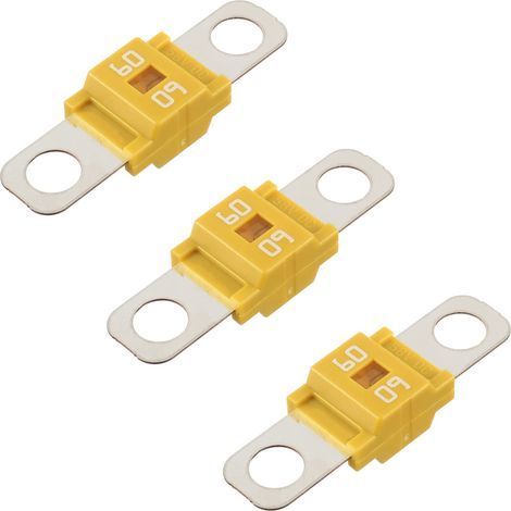 Lot de 3 Fusible Midi 60A Jaune, Bolt-on 32V DC, Pour Voitures, Camions, Caravanes (1/4)