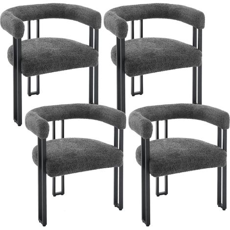 WOLTU 4er Esszimmerstühle Küchenstuhl Polsterstuhl mit Armlehnen, Sessel bequem modern, Sitzfläche aus Chenille, für Wohnzimmer, Esszimmer, Schlafzimmer, Dunkelgrau (1/5)