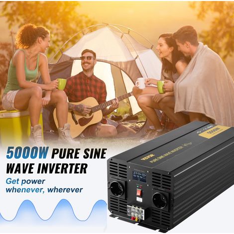 Onduleur à onde sinusoïdale pure, 5000 W, onduleur de voiture CC 12 V vers CA 230 V, avec port USB, écran LCD, télécommande, prise… (1/5)