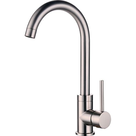 Mitigeur de cuisine inox brossé – Bec haut mobile avec aérateur mousseur – Cartouche céramique 35mm – Hauteur sous bec 222mm – Quick Plomberie (1/5)